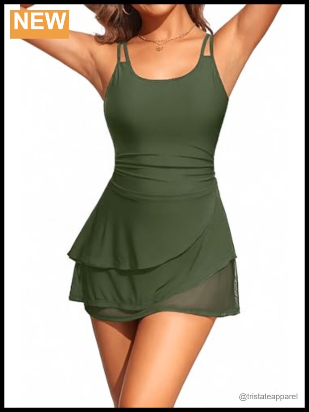 Tummy Control One Piece Swimdress with Ruffle Skirt